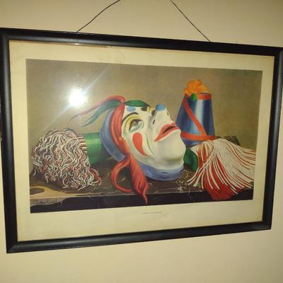 'Comedy' by Audrey Buller Clown Design Print- Framed Under Glass- Approx 17" x 23 3/4"