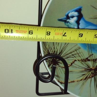 Collection of Tone World Hautman Brothers Bird Design Plates with Metal Wall Hanging Rack