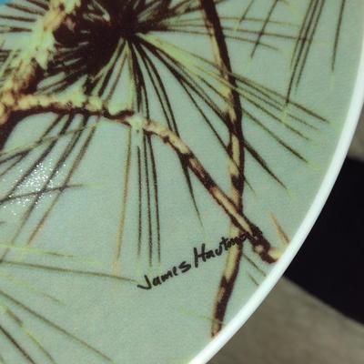 Collection of Tone World Hautman Brothers Bird Design Plates with Metal Wall Hanging Rack