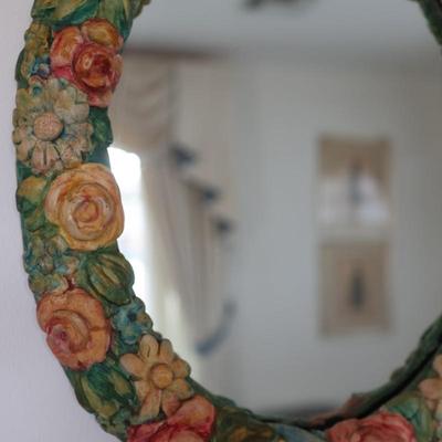 Vintage Floral Chalkware Mirror (See Details)