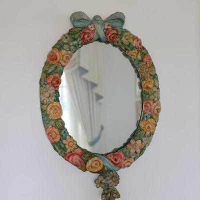 Vintage Floral Chalkware Mirror (See Details)