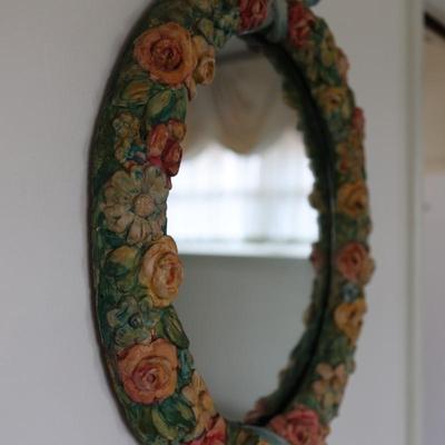 Vintage Floral Chalkware Mirror (See Details)