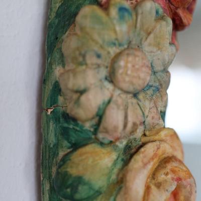 Vintage Floral Chalkware Mirror (See Details)