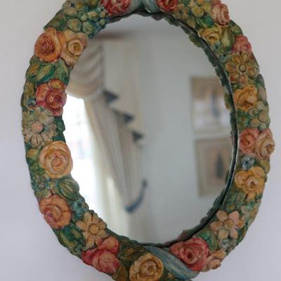 Vintage Floral Chalkware Mirror (See Details)