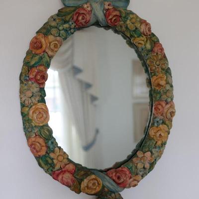 Vintage Floral Chalkware Mirror (See Details)