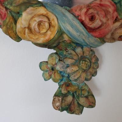 Vintage Floral Chalkware Mirror (See Details)