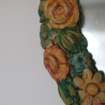 Vintage Floral Chalkware Mirror (See Details)