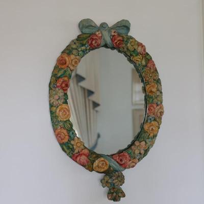 Vintage Floral Chalkware Mirror (See Details)