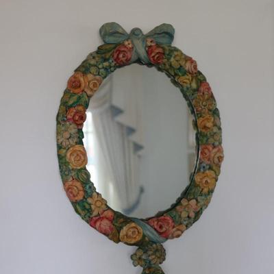 Vintage Floral Chalkware Mirror (See Details)