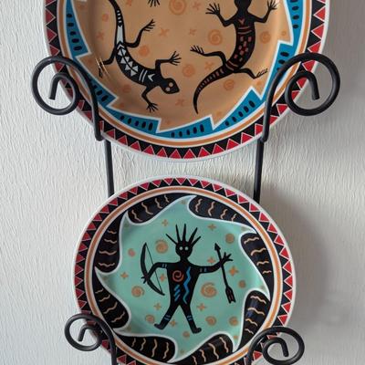Decorative Native American Plate Holder With Plates