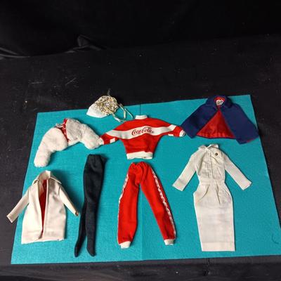 BARBIE DOLL CLOTHES INCLUDING NURSE'S DRESS & CAPE, COCA-COLA SWEATS AND MORE