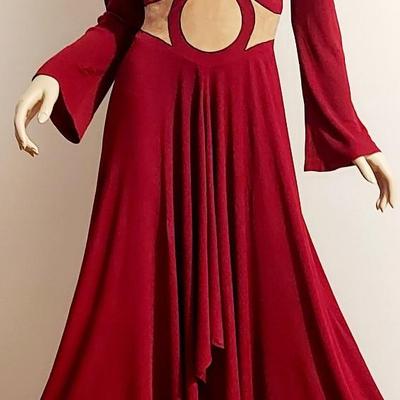 Vtg Iconic Mr. Boots 60s High Low Wine Maxi dress