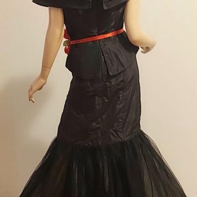 Vtg Rose Taft Couture Ball Gown Silk Red Sash