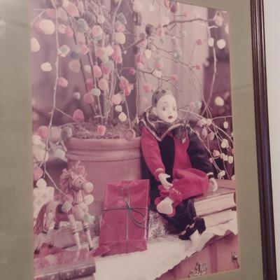 Clown Sitting Under Gumdrop Tree Art Print- Framed Under Glass- Approx 22" x 25 1/2"