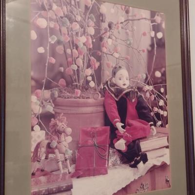Clown Sitting Under Gumdrop Tree Art Print- Framed Under Glass- Approx 22" x 25 1/2"