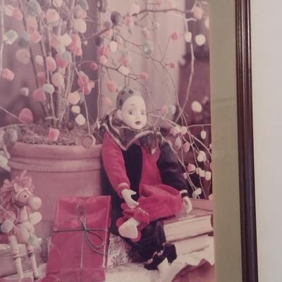 Clown Sitting Under Gumdrop Tree Art Print- Framed Under Glass- Approx 22" x 25 1/2"