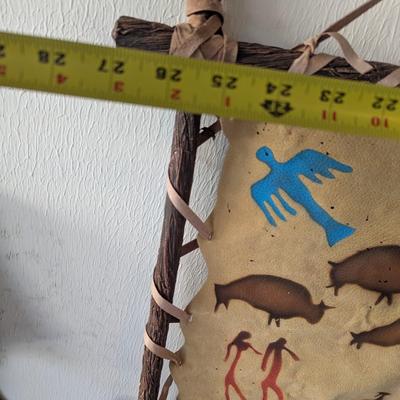 Vintage Southwest Wall Hanging Decor Leather Painted Native American Tribal Figures