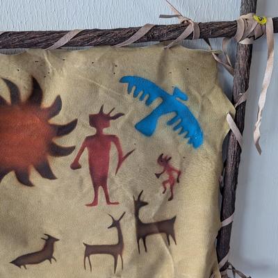 Vintage Southwest Wall Hanging Decor Leather Painted Native American Tribal Figures
