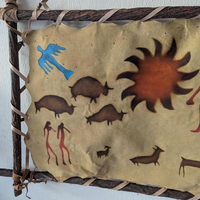 Vintage Southwest Wall Hanging Decor Leather Painted Native American Tribal Figures