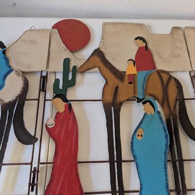 39" x 17" Southwestern Metal 3 Panel Fireplace Screen/Wall Art