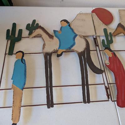 39" x 17" Southwestern Metal 3 Panel Fireplace Screen/Wall Art