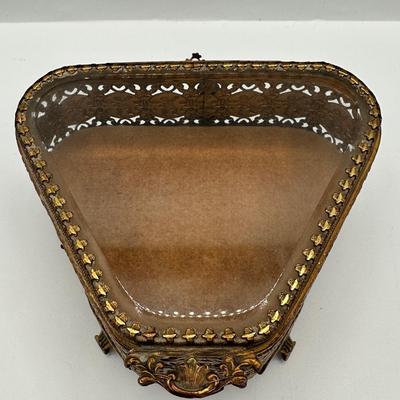 Victorian Gold & Beveled Glass Footed Jewelry Case