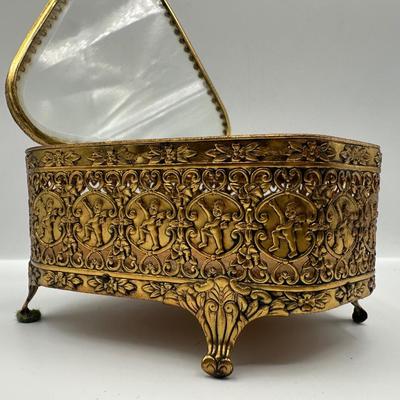 Victorian Gold & Beveled Glass Footed Jewelry Case