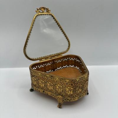 Victorian Gold & Beveled Glass Footed Jewelry Case