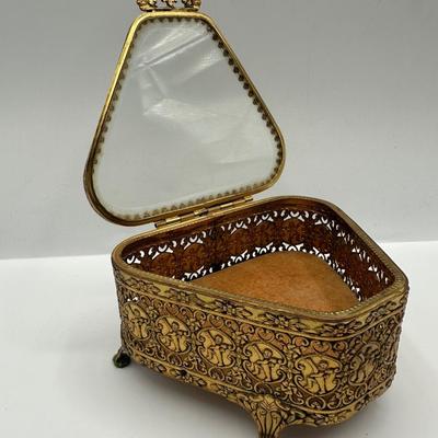 Victorian Gold & Beveled Glass Footed Jewelry Case