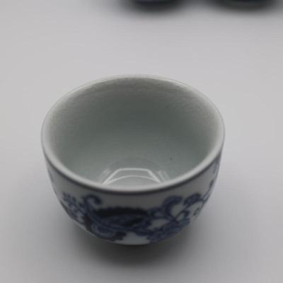 Pier 1 Imports Porcelain Hand Painted White Blue Tea Pot & Four Cups Set