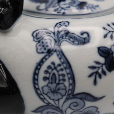 Pier 1 Imports Porcelain Hand Painted White Blue Tea Pot & Four Cups Set