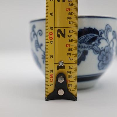 Pier 1 Imports Porcelain Hand Painted White Blue Tea Pot & Four Cups Set