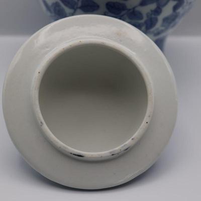 Large Blue & White Jar With Lion Handle