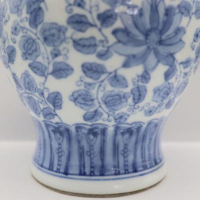 Large Blue & White Jar With Lion Handle