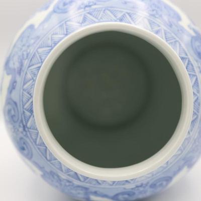 Large Blue & White Jar With Lion Handle