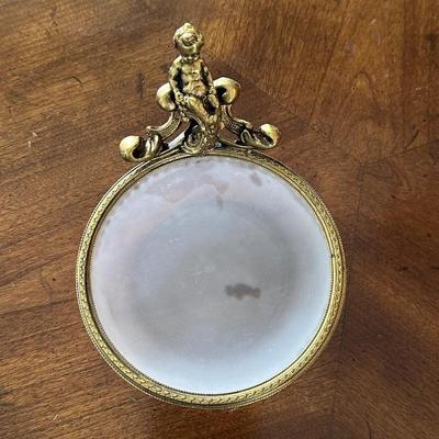 Vintage Brass and Glass Cherub Dish