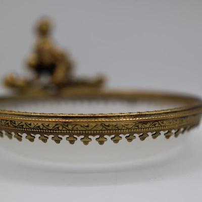 Vintage Brass and Glass Cherub Dish