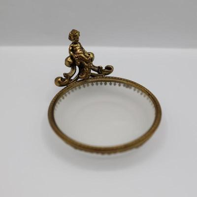 Vintage Brass and Glass Cherub Dish