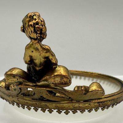 Vintage Brass and Glass Cherub Dish