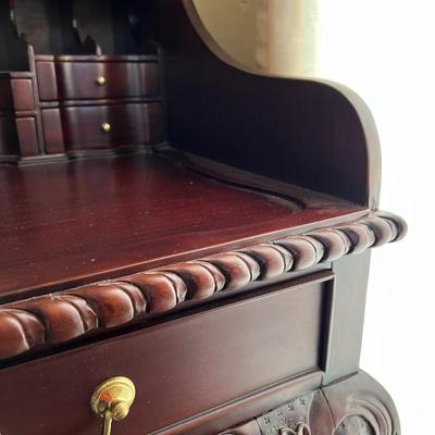 Chippendale Style Solid Wood Desk w/ Hidden Drawer