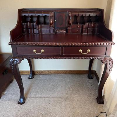 Chippendale Style Solid Wood Desk w/ Hidden Drawer