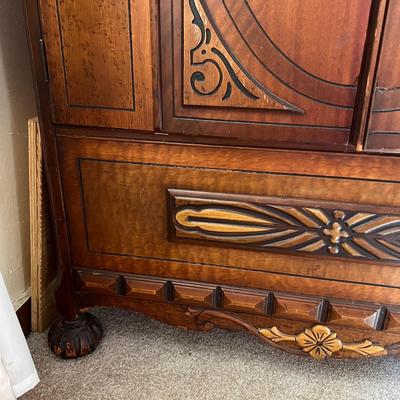 Vintage Carved Wood Armoire Wardrobe