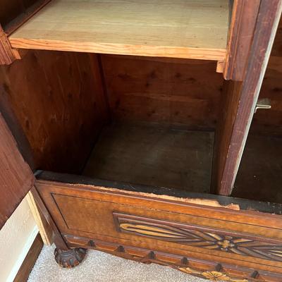 Vintage Carved Wood Armoire Wardrobe