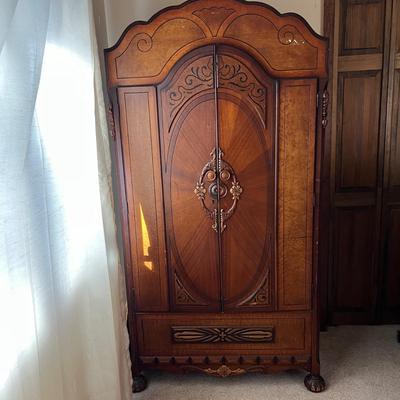 Vintage Carved Wood Armoire Wardrobe