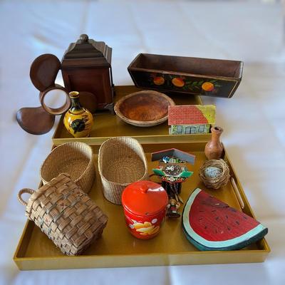 Decorative Lot - Vintage, Wood, Trays, Etc.
