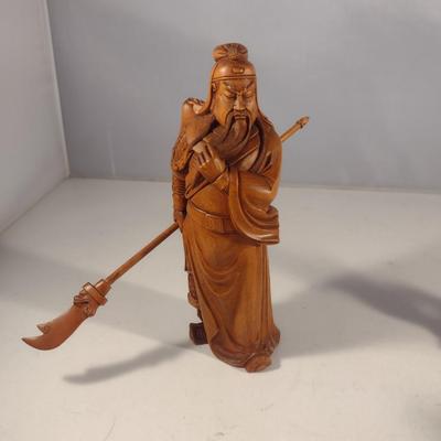 Guan Yu Carved Wooden Asian Figurine- Approx 6 1/2" Tall