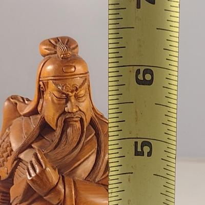Guan Yu Carved Wooden Asian Figurine- Approx 6 1/2" Tall