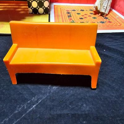 Mod Barbie Family House 1968 Has some accessories and two barbie dolls -roof is damaged