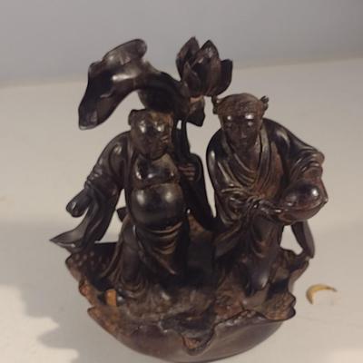 Pair of Carved Wood Asian Figurines