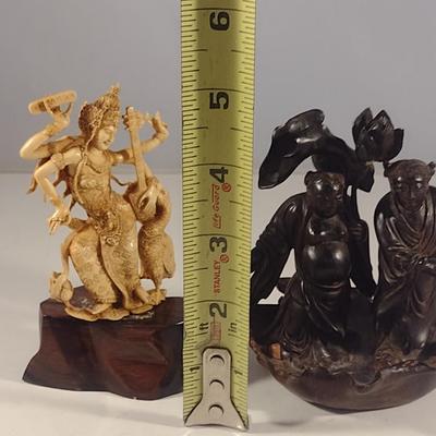 Pair of Carved Wood Asian Figurines